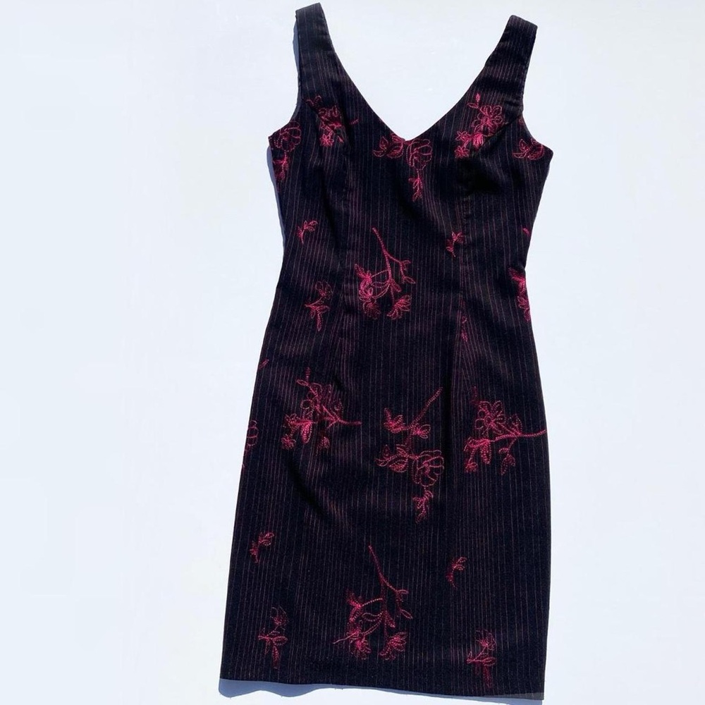 Vintage 90s B Darlin Pinstripe Embroidered Dress Women's 3/4 Goth Emo Y2K 2000s